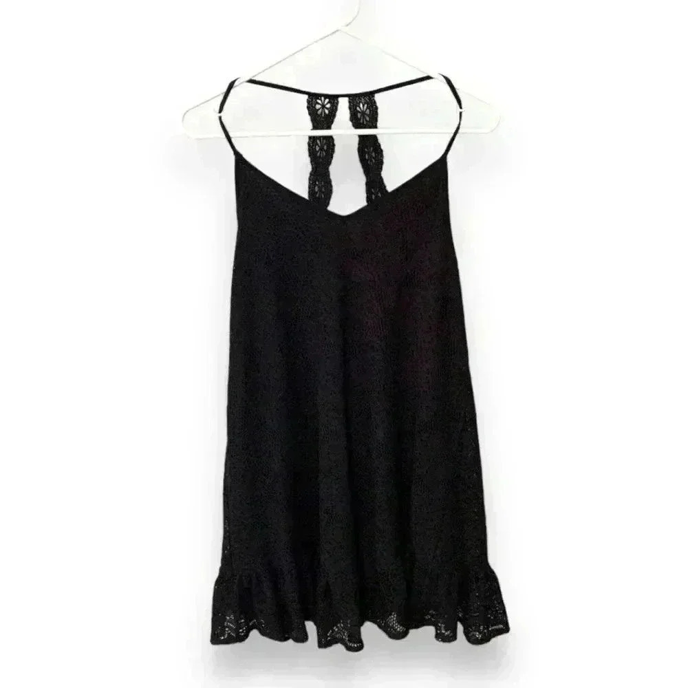 Umgee Women's Medium Black Floral Lace Ruffled Hem Back Detail Sundress - Picture 8 of 16